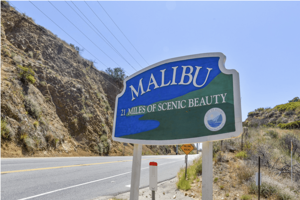 One of Malibu’s welcome signs preparing visitors for the city’s beautiful land. Malibu's geographical location allows for a wide variety of development opportunities. Photo courtesy of The Malibu Times
